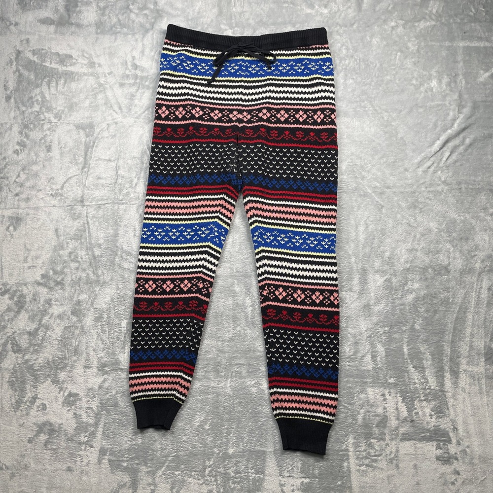 American Eagle Women Fair Isle Knit Sweater Jogger Pants Black Blue Pink Size‎ L